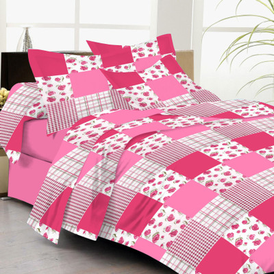 61% OFF on Lali Prints Cotton Floral Double Bedsheet 1 Bedsheet, 2 Pillow Covers, Pink