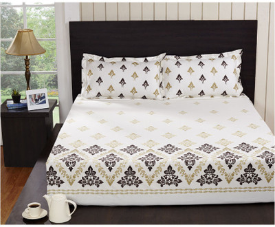 50% OFF on @HOME Cotton Floral Double Bedsheet Brown, White