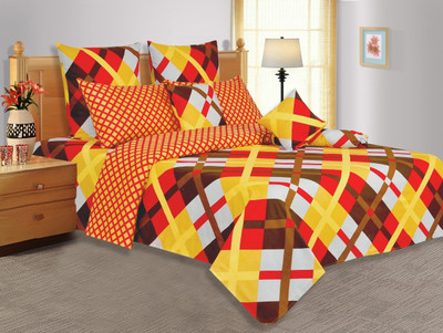 28% OFF on Salona Bichona Cotton Checkered Double Bedsheet 1 Double Bedsheet, 2 Pillow covers, Brown
