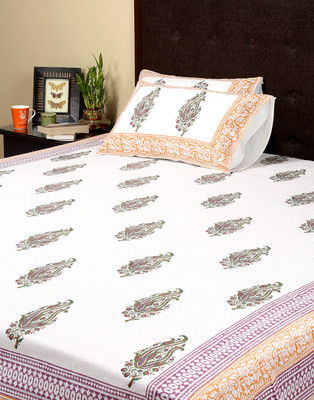 55% OFF on Rajrang Cotton Paisley Double Bedsheet 1 Bed sheet, 2 Pillow Cover, Purple, Green