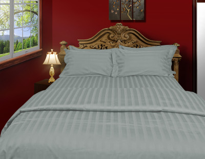 Just Linen Cotton Striped Double Bedsheet 1 Bedsheet, 2 Pillow Covers, Light Blue