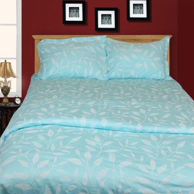 Just Linen Cotton Floral Double Bedsheet 1 Super Large Size Flat Sheet, 2 Regular Size Pillow Covers, Green