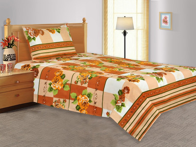 33% OFF on Salona Bichona Polycotton Floral Single Bedsheet 1 Single Bedsheet, 1 Pillow Cover, Gold