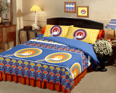 20% OFF on Raymond Cotton Printed Double Bedsheet 1 Bedsheet, 2 Pillow Cover, Blue