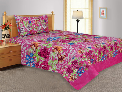 20% OFF on Salona Bichona Cotton Floral Single Bedsheet 1 Single Bedsheet, 1 Pillow Cover, Pink
