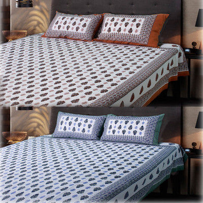 56% OFF on eCraftIndia Cotton Printed Double Bedsheet 2 Bedsheet Set 2 Double Bedsheet + 4 Pillow Covers, Brown