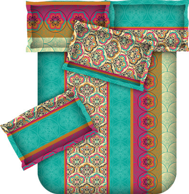 Bianca Cotton Abstract Double Bedsheet 1 Bedsheet, 2 Pillow Covers, Multicolor