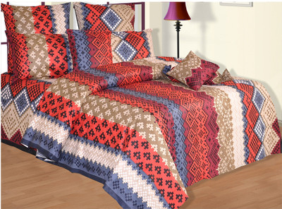 Salona Bichona Cotton Printed Double Bedsheet 1 Bedsheet, 2 Pillow Covers, Multicolor