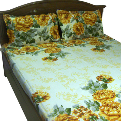 51% OFF on Looms of India Cotton Floral Double Bedsheet 1 Bedsheet, 2 Pillow Covers, White