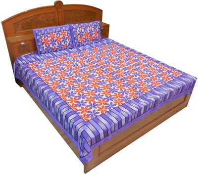 11% OFF on Kismat Collection Cotton Printed Double Bedsheet 2 Pillow Cover, BedSheet, Blue, Orange