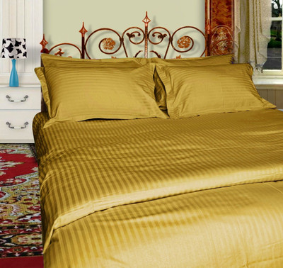 14% OFF on Just Linen Polyester Striped Single Bedsheet 2 Single Flat Sheets, 2 Regular Size Pillow Covers, Brown