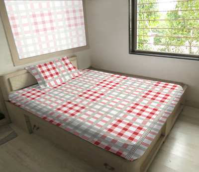 50% OFF on Hemlines Cotton Plaid Single Bedsheet 1 Bedsheet, 1 Pillow Cover, Red, White, Grey