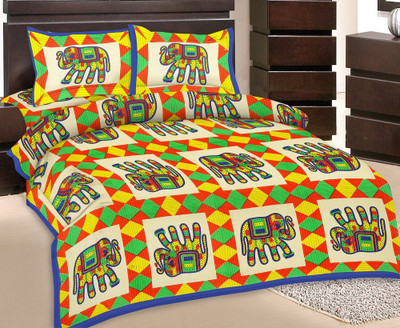 50% OFF on GRJ India Cotton Printed Double Bedsheet 1 Bedsheet, 2 Pillow Cover, Multicolor