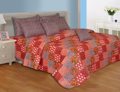 28% OFF on Salona Bichona Cotton Checkered King Bedsheet 1 King Size Bedsheet, 2 Pillow covers, Red