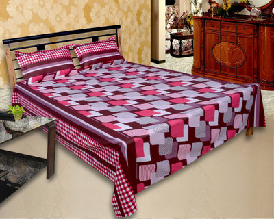 50% OFF on Floor Fashion Cotton Abstract Double Bedsheet 1 Double Bedsheet, 2 Pillow Covers, Multicolor