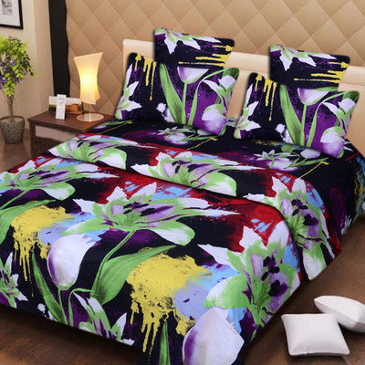 58% OFF on IWS Polycotton 3D Printed Double Bedsheet 1 Bedsheet, 2 Pillow Covers, Multicolor