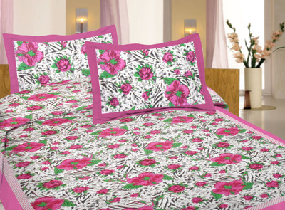60% OFF on Lali Prints Cotton Printed Single Bedsheet 1 Bedsheet, 1 Pillow Cover, Pink