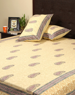 55% OFF on Rajrang Cotton Paisley Double Bedsheet 1 Bed sheet, 2 Pillow Cover, Purple, Green