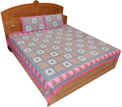 42% OFF on Kismat Collection Cotton Printed Double Bedsheet 2 Pillow Cover, BedSheet, Blue, White