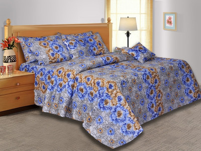 32% OFF on Salona Bichona Cotton Floral Double Bedsheet 1 Bedsheet, 2 Pillow Covers, Grey