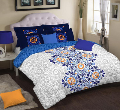 Portico New York Cotton Printed Single Bedsheet 1 Bed Sheet, 1 Pillow Covers, Multi Colour