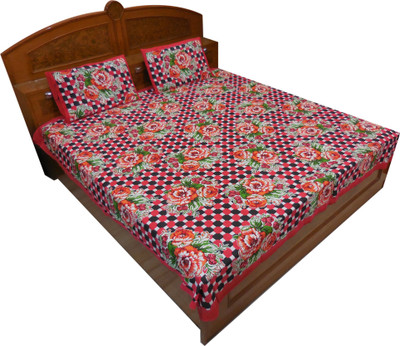 10% OFF on Kismat Collection Cotton Printed Double Bedsheet 2 Pillow Cover, BedSheet, Red, Black
