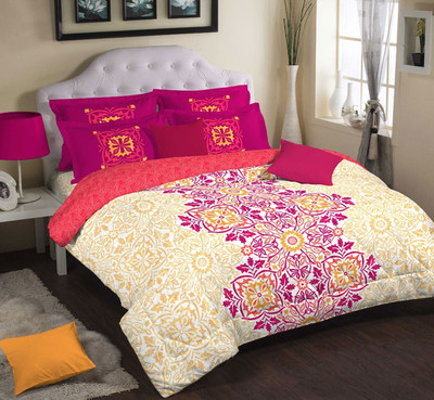 Portico New York Cotton Printed Single Bedsheet 1 Bed Sheet, 1 Pillow Covers, Multi Colour