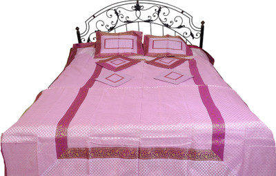 16% OFF on Exotic India Silk Polka Double Bedsheet 1 Bedspread, 2 Pillow Covers, 4 Cushion Covers, Purple