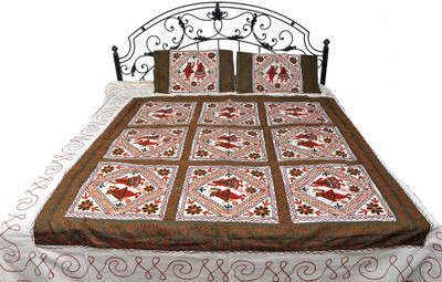 16% OFF on Exotic India Cotton Embroidered Double Bedsheet Bedsheet, 2 Pillow Covers, Ivory