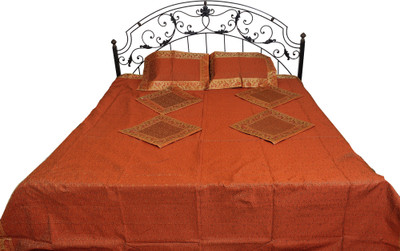 15% OFF on Exotic India Silk Paisley Double Bedsheet 1 Bedspread, 2 Pillow Covers, 4 Cushion Covers, Black
