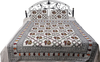 16% OFF on Exotic India Cotton Printed Double Bedsheet 1 Bedspread, 2 Pillow Covers, White