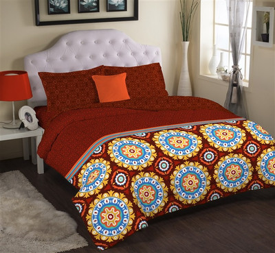 Portico New York Cotton Printed King Bedsheet 1 Bed Sheet, 2 Pillow Covers, Multicolor