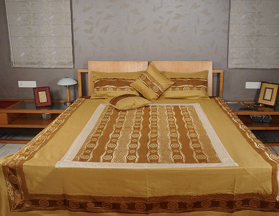 58% OFF on Rajrang Polyester, Dupion Geometric Double Bedsheet 1 Bedsheet, Yellow, Brown
