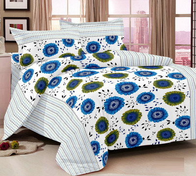 70% OFF on Ahmedabad Cotton Cotton Floral Double Bedsheet 1 Bedsheet, 2 Pillow Covers, Multicolor