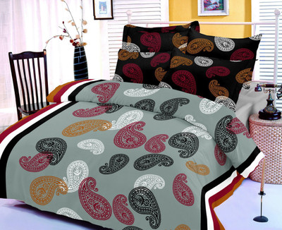 53% OFF on Aneka Cotton Self Design Double Bedsheet 1 bedsheet, 2 pillow covers, Multicolor