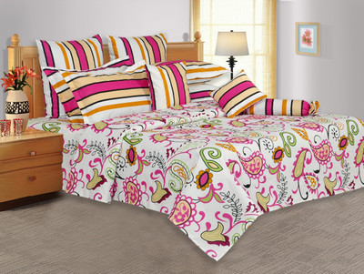 33% OFF on Salona Bichona Cotton Paisley Double Bedsheet 1 Double Bedsheet, 2 Pillow Covers, White