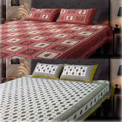 56% OFF on eCraftIndia Cotton Printed Double Bedsheet 2 Bedsheet Set 2 Double Bedsheet + 4 Pillow Covers, Brown