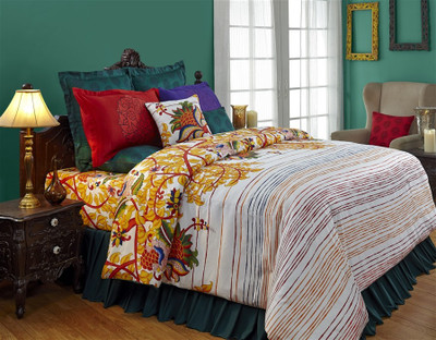 Portico New York Cotton Printed King Bedsheet 1 Bed Sheet, 4 Pillow Covers, Multi Colour