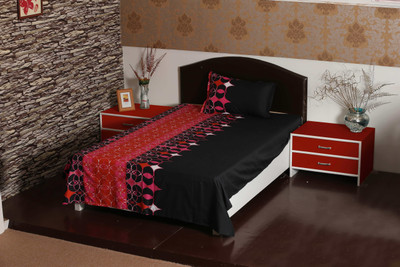 63% OFF on Aalidhra Polyester Silk Blend Geometric Single Bedsheet 1 Single Bedsheet and single Poillow Covers, Multicolor