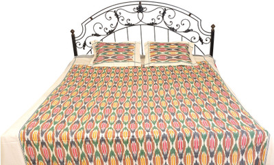 15% OFF on Exotic India Cotton Ikat Double Bedsheet 1 Bedspread, 2 Pillow Covers, Multicolor