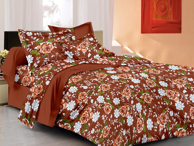 68% OFF on Ahmedabad Cotton Cotton Floral Double Bedsheet 1 double bedsheet, 2 pillow covers, Brown