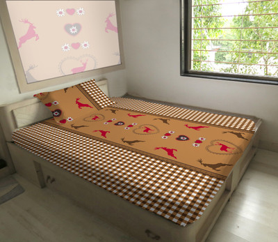 50% OFF on Hemlines Cotton Animal Single Bedsheet 1 Bedsheet, 1 Pillow Cover, Brown, White