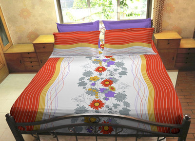 50% OFF on Hemlines Cotton Printed Double Bedsheet 1 Bedsheet, 2 Pillow Covers, Red, Grey, White