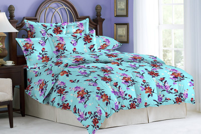 12% OFF on Bombay Dyeing Cotton Floral Double Bedsheet 1 Bed Sheet, 2 Pillow Covers, Light Blue