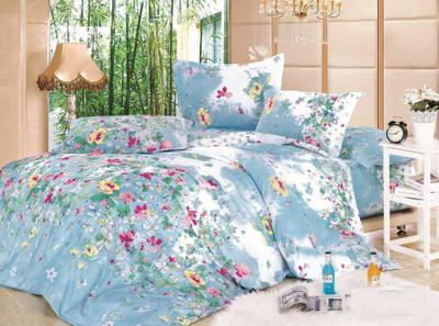 9% OFF on Hues & Vibes Cotton, Satin Floral Double Bedsheet 1 Bedsheet, 2 Pillow Covers, Blue