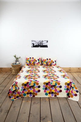 55% OFF on Chromatic Collection Cotton Floral Double Bedsheet 1 Bed Sheet, 2 Pillow Cover, Multi-Color