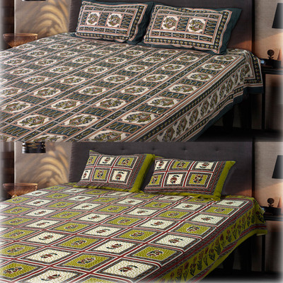 56% OFF on eCraftIndia Cotton Printed Double Bedsheet 2 Bedsheet Set 2 Double Bedsheet + 4 Pillow Covers, Brown