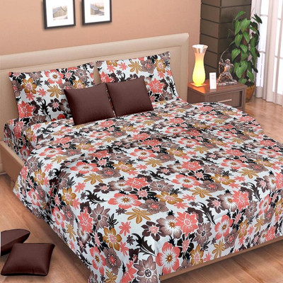54% OFF on Vorhang Cotton Linen Blend Floral Double Bedsheet 1 Bedsheet, 2 Pillow Covers, Multicolor