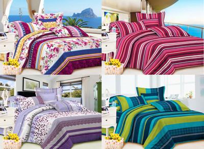 62% OFF on Carah Polyester Printed Double Bedsheet 4 Bedsheet, 8 Pillow Covers, Multicolor