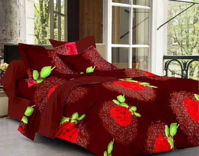 5% OFF on Story @ Home Cotton Printed Double Bedsheet 1 Bedsheet, 2 Pillow Cover, Red